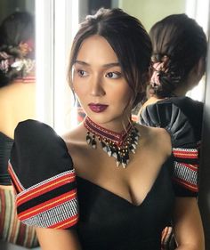 Filipina Hairstyles Traditional, Filipiniana Hair And Make Up, Graduation Pictorial, Kathryn Bernardo Outfits, Modern Barong