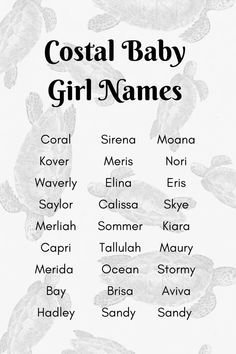 the names of baby girl names in black and white, with sea turtles on them