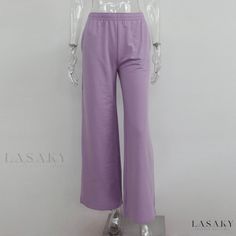 Lasaky - Loose-Fit Wide Leg Pants with Side Slit Sweatpants Low Waist Skirt, Split Sweater, Denim Skirt Fashion, Purple L, Leg Split, One Shoulder Jumpsuit, Denim Patterns, Loose Fabric, Pants Style