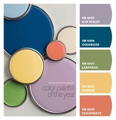 the color scheme for this paint palette is blue, green, yellow, and orange