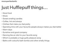 the words just hufflepuff things are written in black and white on a white background