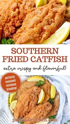 the cover of southern fried catfish extra crispy and flavored