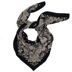 The Kala Paisley Scarf is a beautiful staple will elevate your collection. The simplicity of a modern beige and black color scheme accentuates the traditional classic Indian paisley design, allowing the skill behind the design and hand silk screen printed technique to really come through. This 100% crepe silk fabric is soft and ethereal, draping gracefully however it is worn. Pair with a bold color for a statement or with muted colors for an understated yet chic look. Your Parekh Bugbee purchase Elegant Pashmina Scarf With Paisley Print, Elegant Pashmina Scarves With Paisley Print, Elegant Patterned Silk Scarves, Classic Black Silk Scarves, Formal Paisley Print Silk Scarf, Formal Silk Scarf With Paisley Print, Classic Black Silk Scarf, Traditional Black Silk Scarves, Elegant Pashmina Silk Scarf With Paisley Print