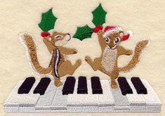 two monkeys are playing the piano together