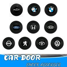 car door stickers with different logos and colors on the front, side and back