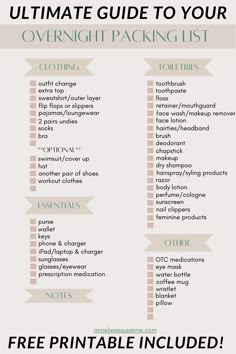 Ultimate Guide to Your Overnight Packing List Free Printable Packing List For One Day Trip, What To Pack For One Night Trips, 2 Night Sleepover Packing List, Packing List For Hotel Stay, Packing List For Overnight Trip, Packing Weekend Bag, Packing List For 2 Nights, School Trip Essentials Packing Lists, One Night Camping Trip List