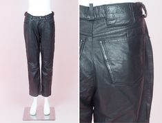 This is great vintage leather pants made from genuine leather. The leather is very soft and comfortable to wear. The pants has inner lining. CONDITION:  / 4 out of 5 / Good vintage. The item has some signs of previous usage. Free from any major defect! Please note that the item is vintage and usually shows a few signs of natural wear/age as to be expected with all vintage garments. Please enlarge the photos for preview.  MATERIALS: Upper part: Genuine leather Lining: 100% polyester Label: Gipsy Vintage Leather Pants, Black Leather Pants, Cowboy Pants, Pants Women, Motorcycle Pants, Pants Black, Leather Pants Women, Vintage Leather, Trousers Women