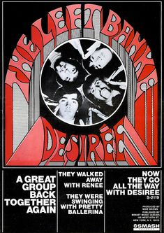 an old concert poster with the band's name and dates in red on black