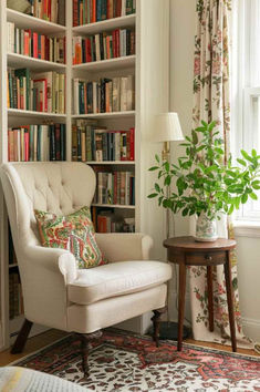 40 Small Reading Nook Ideas for Compact Spaces Reading Corner With Bookcase, Small Living Room Bookcase, Small Apartment Living Room Bookshelves, Book Reading Area Cozy Nook, Library In Living Room Small Spaces, Corner Bookshelves Ideas, Bookcase Ideas For Small Spaces, Reading Nook With Bookshelves, Eclectic Reading Nook