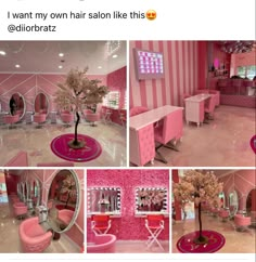 the pink room has been decorated with mirrors, furniture and decor items for barbie's hair salon