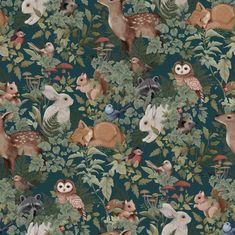 an animal themed wallpaper with many different types of animals and plants on it's surface