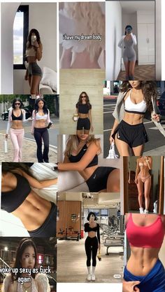 a collage of photos showing women in sports bras and shorts, with the caption