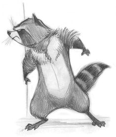 a drawing of a raccoon holding an umbrella in it's paws and standing on its hind legs