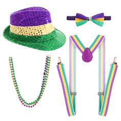 PRICES MAY VARY. Package Includes: Mardi Gras accessories set includes 1×Mardi Gras sequin hat, 1×costume suspenders, 1×bow tie and 3×bead necklaces in three colors. These Mardi Gras accessories can match your Mardi Gras outfit perfectly, adding the festive atmosphere. Reliable Material: the Mardi Gras outfit for men is made of high quality material like smooth sequins, nylon and plastic. The suspenders is elastic and flexible to fit your body, so don’t worry it being tight. The bow tie is made Purple Themed Party Costume Accessories, Multicolor Costume Accessories For Party And Carnival, Themed Multicolor Costume Accessories For Party, Novelty Multicolor Party Supplies, Multicolor Novelty Party Supplies, Adjustable Costume Accessories For Mardi Gras, Adjustable Purple Costume Accessories For Party, Multicolor Carnival Party Supplies, Multicolor Carnival Party Supplies Gift