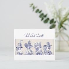 a card with three ladies in hats and the words let's do lunch on it