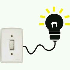 a light bulb plugged in to a white wall plate with a black and yellow design on it