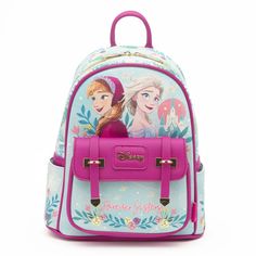 This beautiful Spring 2024 LIMITED EDITION fashion mini backpack features Anna and Elsa from Frozen on the front with "Forever Sisters" written on the roomy front pocket. The sisters make another appearance on the back of the back sharing a private moment. The side pockets feature Elsa on one side and Anna on the other. The bag has Disney logo fabric straps perfect for putting pins on. This backpack is sure to become a Collectors Item! Backpack Measures - 11"H x 8.5"W x 4"D : Front Pocket Measures - 6 1/2"W x 4 1/4"H x 1"D Faux Leather with Satin Nylon Lining: Metal Hardware Double Zipper Main Compartment: Magnetic Closure Front Pocket Zipper inside pocket : Zipper back pocket Adjustable Shoulder Straps: Top Carry Handle Official Licensed Product Made of vegan faux leather, zippered openin Elsa From Frozen, Disney Logo, Anna And Elsa, Disney Couture, Multipurpose Bag, Disney Bag, The Sisters