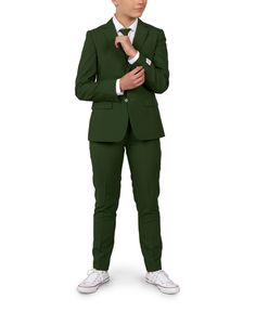 in stock 8th Grade Formal Dresses For Teens Boys, Green Suiting Fabric Sets For Workwear, Formal Fitted Uniform Sets, Green Tuxedo Suit For Work, Tailored Green Tuxedo Suit, Green Tailored Tuxedo Suit, Classic Green Slim Fit Sets, Fitted Formal Uniform Suit, Fitted Solid Color Professional Suits