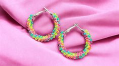 Silver and steel wire with Czech glass seed beads Metal Hoop Earrings With Colorful Beads As Gift, Handmade Multicolor Metal Hoop Earrings, Trendy Nickel-free Beaded Hoop Earrings, Nickel-free Multicolor Metal Hoop Earrings, Nickel Free Multicolor Metal Hoop Earrings, Multicolor Metal Hoop Earrings With Ear Wire, Multicolor Metal Hoop Earrings, Colorful Beaded Metal Hoop Earrings, Wire Wrapped Multicolor Hoop Earrings