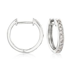 .25 ct. t.w. Diamond Huggie Hoop Earrings in 14kt White Gold. 1/2" | Ross-Simons Hoop Earrings Diamond, Diamond Crown Ring, Black Diamond Earrings Studs, Black Diamond Studs, Engraved Bar Necklace, Diamond Heart Pendant Necklace, Diamond Cross Necklaces, Baguette Diamond Rings, Diamond Birthstone