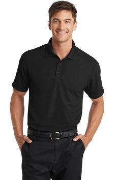 Port Authority ® Dry Zone ® Grid Polo. K572 - BLACK - L | Port Authority Dry Zone Grid Polo Shirt in Black Size Large | Polyester Blank Apparel, Black Polo Shirt, Port Authority, Black Polo, Short Sleeve Polo, Mens Polo Shirts, Wicks, Sports Shirts, Piping