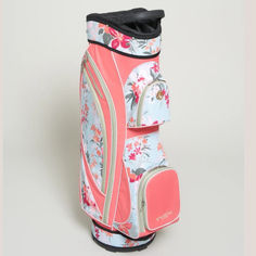 a pink and blue floral golf cart bag