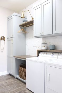 DIY cabinets, DIY tile wall and shelves to complete my laundry room renovation. A complete overhaul where I did everything myself! Diy Laundry Room, Room Storage Diy, Laundry Room Renovation