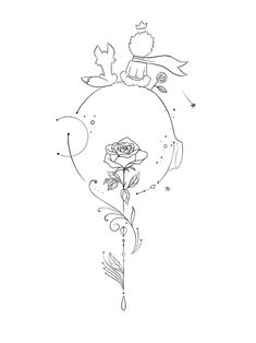 a drawing of a rose on top of a ball with an arrow in the middle