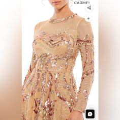 Nwt. Size 6 Currently On Mac Duggal Website For $499, Originally $798 In My Photos The Dress Looks Yellower Than It Is. I’m The Close Up Photo Of The Tags, You Can See The True Color. Elegant, Fully-Embellished Long Sleeve A-Line Gown With Abstract-Patterned Sequins And Beading Throughout, Finished With A Sweeping Train. Mac Duggal Embellished Fabric (100% Polyester) Partially Lined; Sheer Unlined Sleeves High Neckline Long Sleeve Allover Embellished Detail Back Zipper Approx. 62.5" From Top Of Elegant Floor-length Orange Gown For Party, Orange Floor-length Gown For Party, Glamorous Orange Prom Dress, Embellished Floor-length Cocktail Gown, Orange Floor-length Gown For Gala, Orange Floor-length Prom Gown, Glamorous Orange Dress For Gala, Glamorous Orange Gala Dress, Elegant Orange Sequin Dress