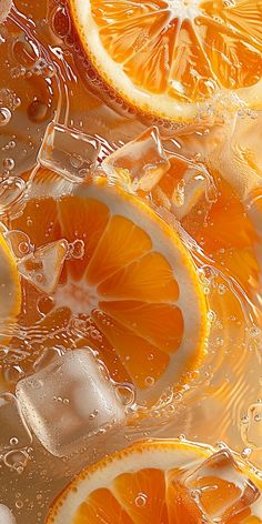 orange slices and ice in water with bubbles