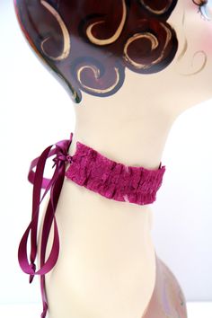 "Dress-up a whimsical ensemble with a Victorian-style choker necklace, featuring a beautiful burgundy floral lace and satin ties. ...Enchanting on a summer evening with an off-the-shoulder top, or perfectly pretty layered with some of your other favorite baubles!! ...Looks lovely with a vintage brooch or flower pinned to it too!! -100% polyester lace. -1.5\" in height. -Adjustable fit; one size fits most. -Hand wash cold; air dry. -Available in a rainbow of colors. Shown in 'Burgundy'. View all Adjustable Lace Choker For Party, Adjustable Purple Choker For Party, Women Choker Necklace, Old Hollywood Style, Lace Choker, Vintage Choker, Womens Chokers, Burgundy Lace, Burgundy Floral