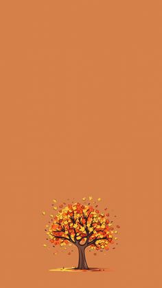 an orange tree with falling leaves on it