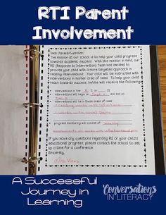 an open notebook with the words rti parent involvement in it