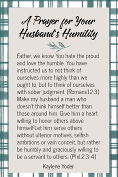 a prayer for your husband's humility, with the words in black and white