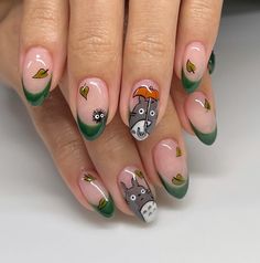 Totoro Nails Studio Ghibli, My Neighbor Totoro Nails, Miyazaki Nails, Totoro Nail Art, Ghibli Nail Art, Manga Nails, Totoro Nails, Ghibli Nails, Spooky Halloween Nails