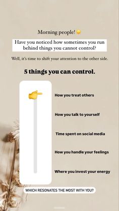 a poster with the words, 5 things you can control and how to use them