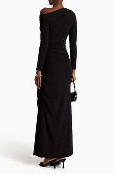 Model is 175cm/ 5'9' and is wearing a size Xsmall.Accentuate the figure-skimming fit with sky-high heels for evening events.Gown.Jersey.Shirred trims.Draped.Side split.Concealed zip fastening along side.Stretchy fabric.Mid-weight fabric.Hand wash or dry clean.Imported.Size & Fit:.Designed for a close fit.Fits true to size, take your normal size Formal Elastane Maxi Dress, Evening Full Length Ruched Maxi Dress, Formal Ruched Maxi Dress, Fitted Full-length Maxi Dress For Dinner, Fitted Elastane Maxi Dress For Cocktail, Fitted Elastane Maxi Dress For Evening, Elastane Ruched Maxi Dress For Night Out, Herve Leger, Sky High