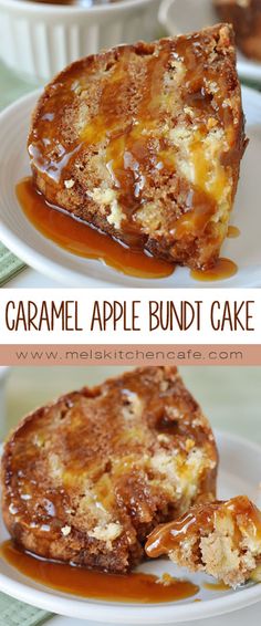 caramel apple bundt cake on a white plate