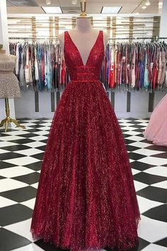 Unique Sexy V Neck A Line Burgundy Sequins Tulle Prom Dresses on Storenvy Sequin Prom Dresses Long, Dresses Floor Length, Popular Prom Dresses, Custom Prom Dress, Floor Length Prom Dresses, Prom Dresses Sleeveless, Burgundy Prom Dress, Evening Gown Dresses, Sequin Prom Dresses