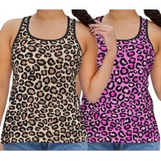 Tank Top in fun Leopard Animal Print Design features a racerback style for total comfort in peak performance and is sure to be an instant favorite for anyone with an active lifestyle.  Made of 94% polyester and 6% spandex jersey knit fabric. .: Material: 94% polyester, 6% spandex .: Medium fabric (6.5 oz/yd² (210 g/m .: Cinched back .: Tear away label .: Available in pink or tan leopard print colors .: Assembled in the USA Size Guide (approximate): S: 23.60" Length / 14.96" Chest Width M: 24.50" Cheetah Print Tank Top, Hot Pink Leopard Print, Athletic Tops Women, Hot Pink Leopard, Pink Cheetah Print, Animal Print Design, Sister Friends, Pink Leopard Print, Mom And Sister