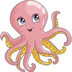 an octopus with blue eyes and yellow tentacles