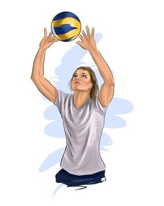 a woman reaching up to hit a volleyball