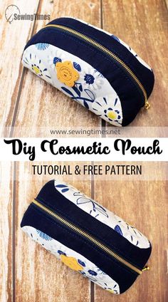 the diy cosmetic pouch is made from fabric and has zippers that are closed