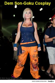 a woman dressed in orange pants and black tank top