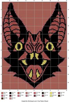 a cross stitch pattern with an image of a cat's head and eyes on it