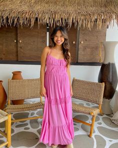 Strawberry Fields Maxi Dress – Marmol Boutique Strawberry Fields, Garden Parties, Versatile Dress, Pink Maxi Dress, Versatile Dresses, Overall Dress, Beach Days, Halter Neckline, Flare Skirt