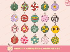 christmas ornament clipart set with various ornaments and designs on it's side