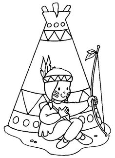 a black and white drawing of a person sitting in front of a teepee