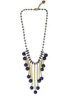 Gena Myint Necklaces Gena Myint Lapis Lazuli Bib Necklace Elegant Blue Necklace With Gold Chain, Elegant Blue Jewelry With Gold Chain, Elegant Blue Brass Necklace, Elegant Blue Necklaces With Dangling Beads, Elegant Lapis Lazuli Necklace With Adjustable Chain, Elegant Blue Necklaces With Gold Beads, Pearl Cluster Necklace, Mask Necklace, Pearl Cluster