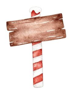 a watercolor painting of a candy cane holding a sign